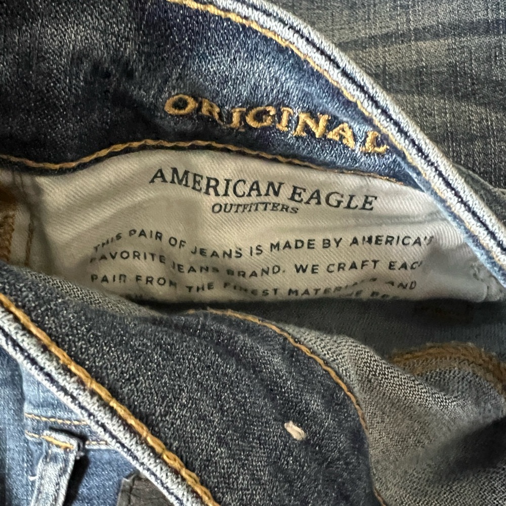 American Eagle distressed blue Jean Original Straight Extreme Flex EUC 32 x 36 - Picture 11 of 13